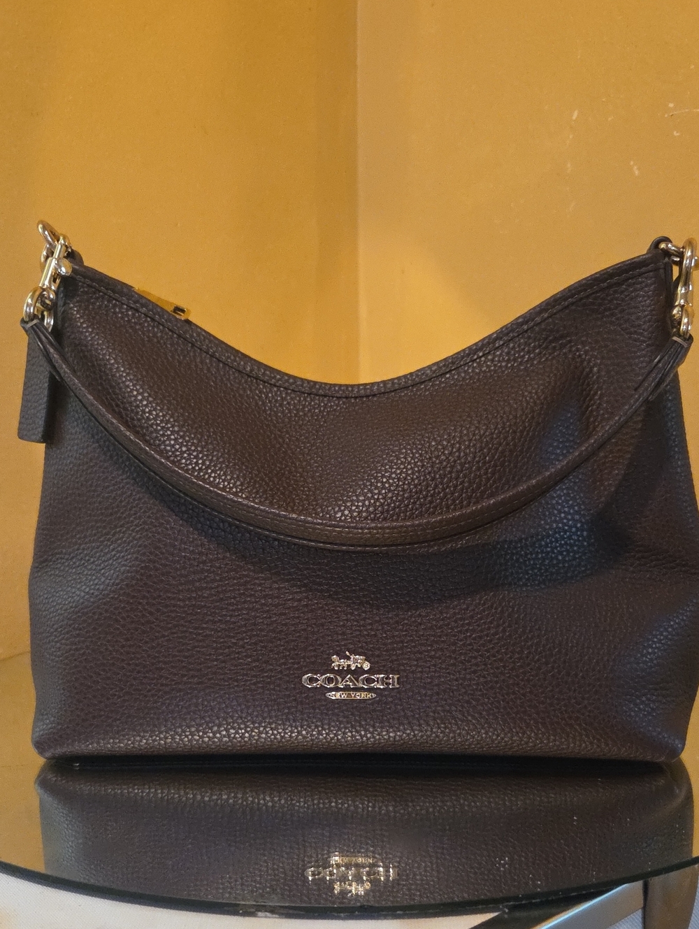 Coach Dark Brown Pebbled Leather Hobo with Gold Hardware